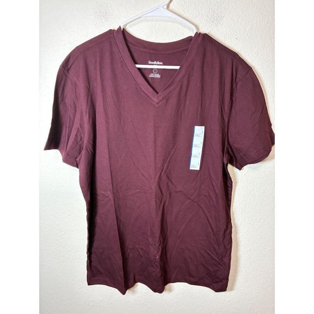NWT Goodfellow V-Neck T-shirts 2 Pack Short Sleeve Maroon White Men's Size Large